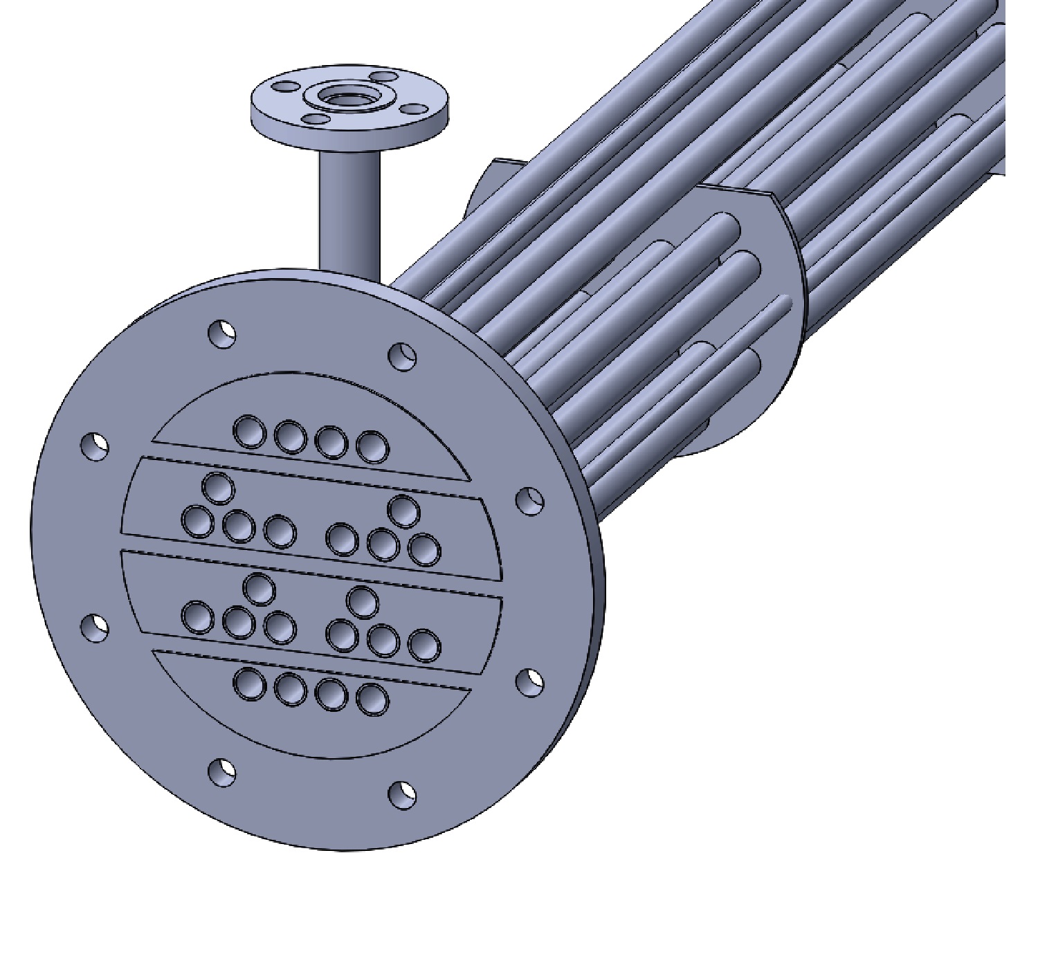 管壳式换热器。直径8英寸，6个通道